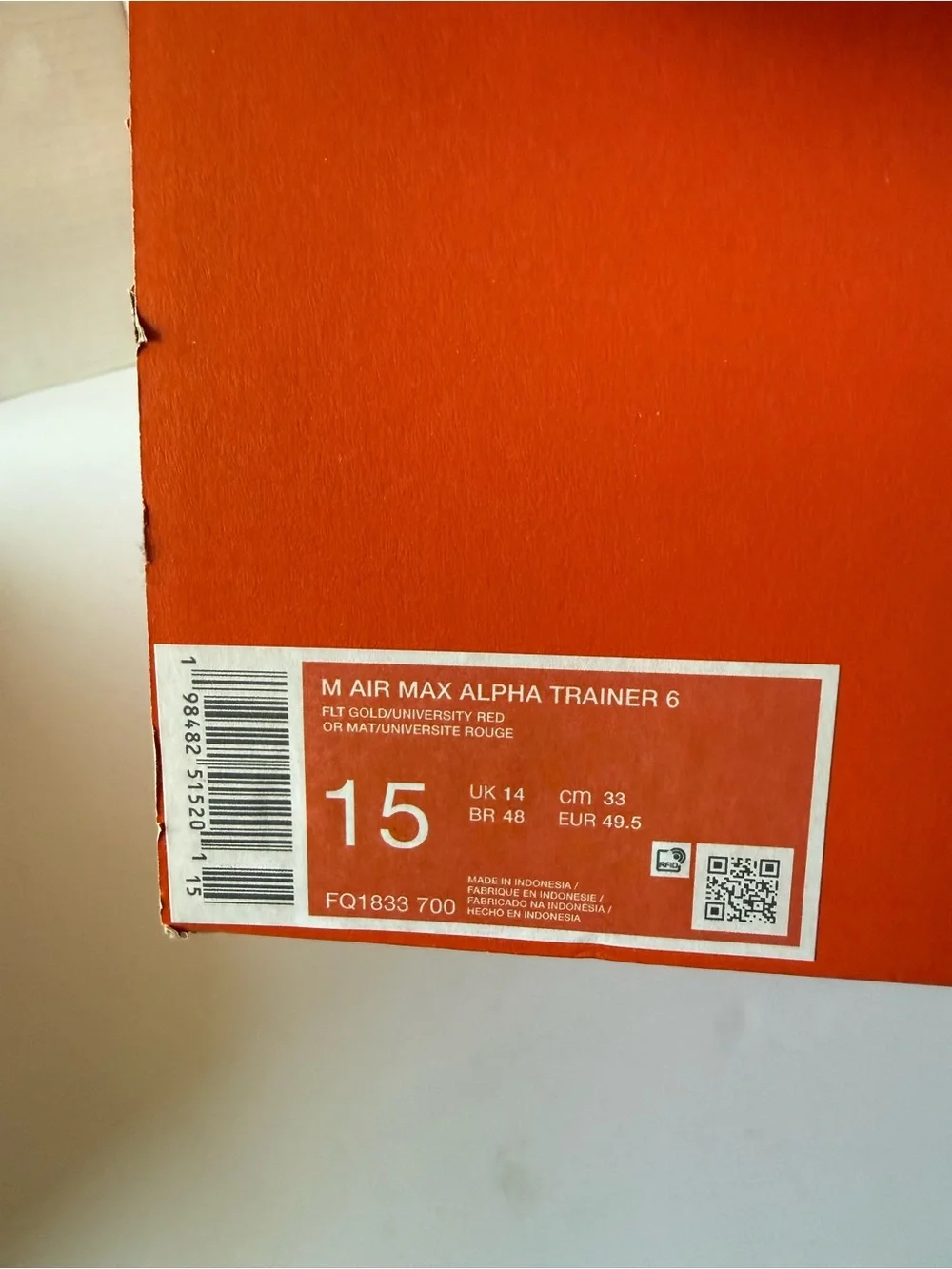 Nike Air Max Alpha Trainer 6  FQ1833-700 Men’s  15 FLT Gold  /iniversity Red New